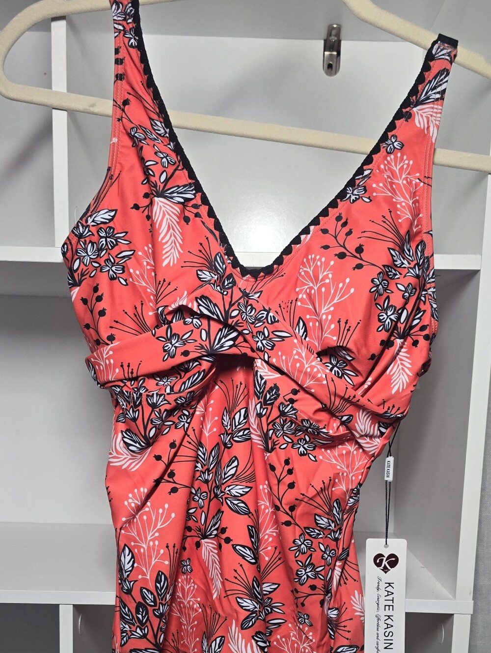 Kate Kasin Coral Floral One-Piece Swimsuit